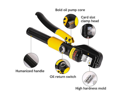Side view of hydraulic crimping tool with pressure release valve