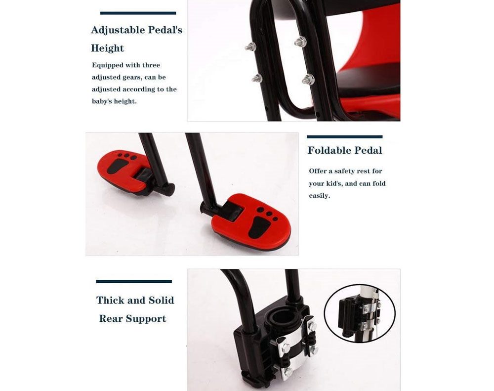 Rear view of child bike seat carrier mounted on bicycle
