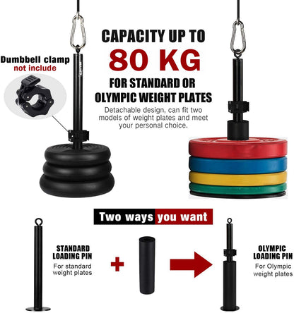 Side view of Fitness Lift Pulley System with steel cable length visible