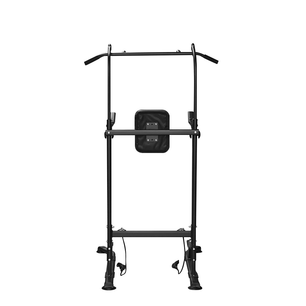 Back view of Power Tower home gym pull up bar with steel pillars