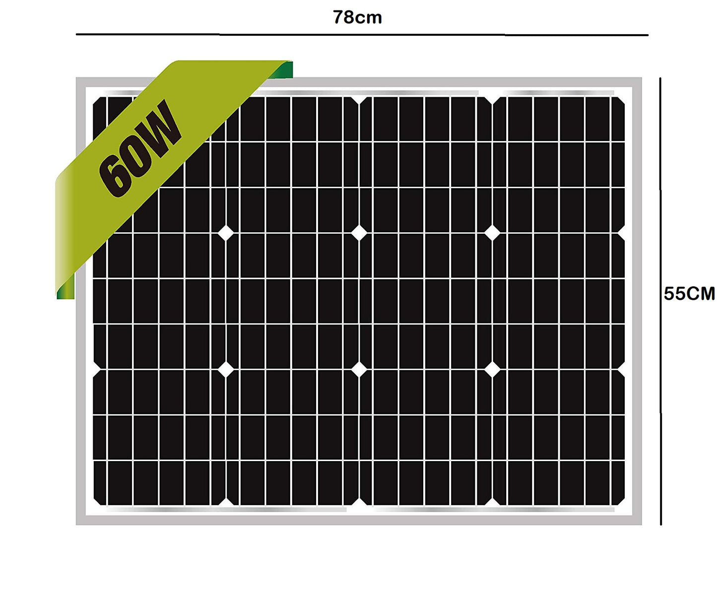 Close-up of tempered glass surface on Solar Panel 60W for motorhome