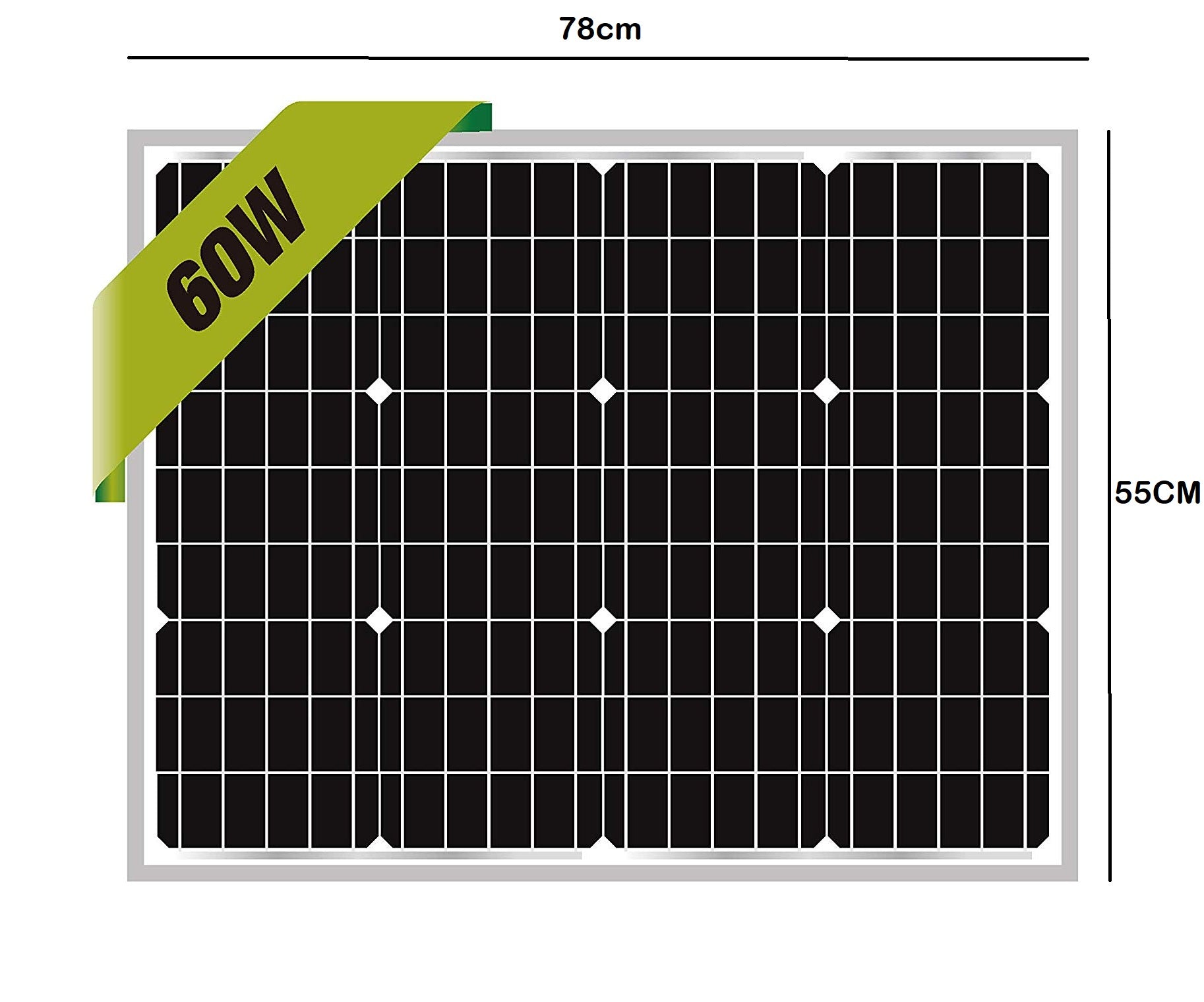 Close-up of tempered glass surface on Solar Panel 60W for motorhome