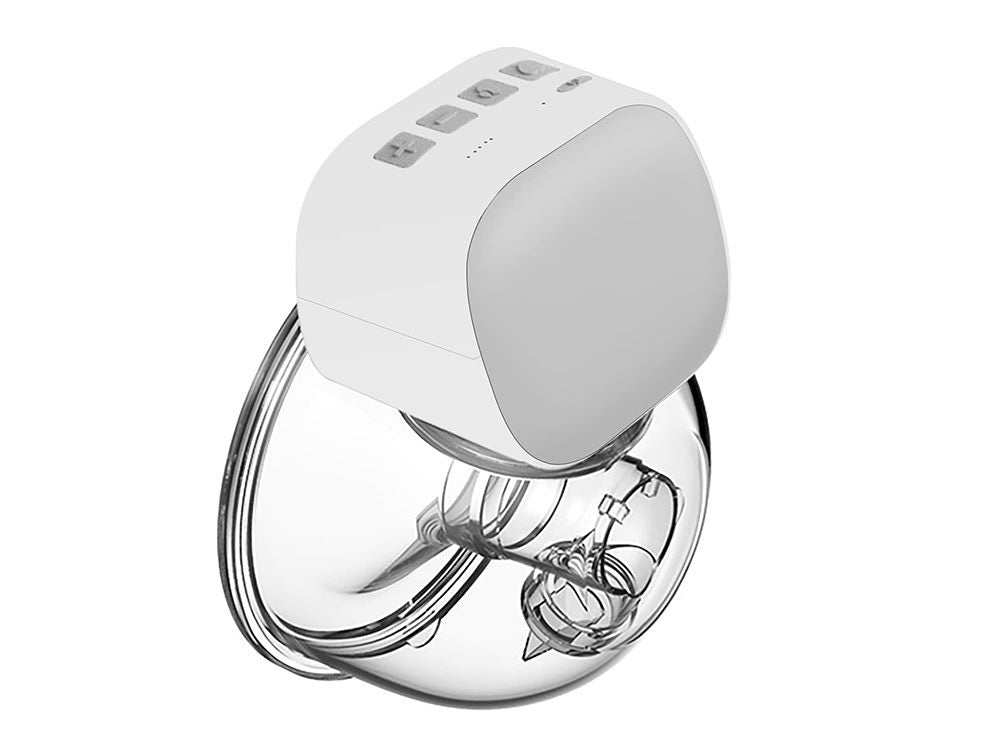 Side view of portable electric breast pump with USB charging port