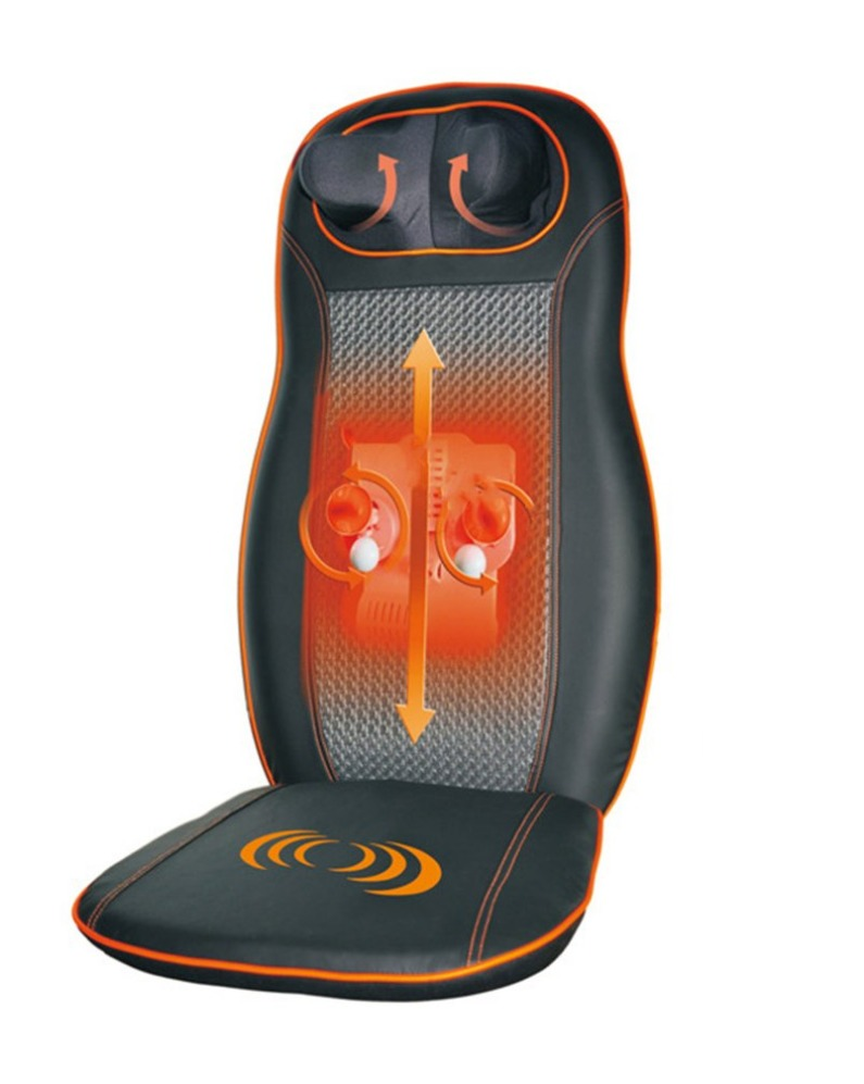 Side view of car seat massager with fabric and leather material