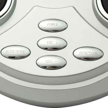 Silver foot massager with power cord and electrode connect wires