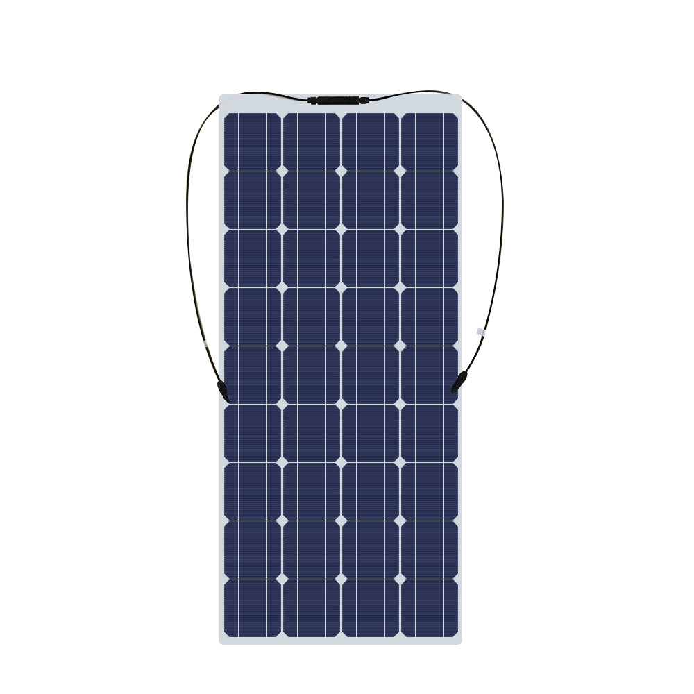 Back view of flexible solar panel 100W showing connectors