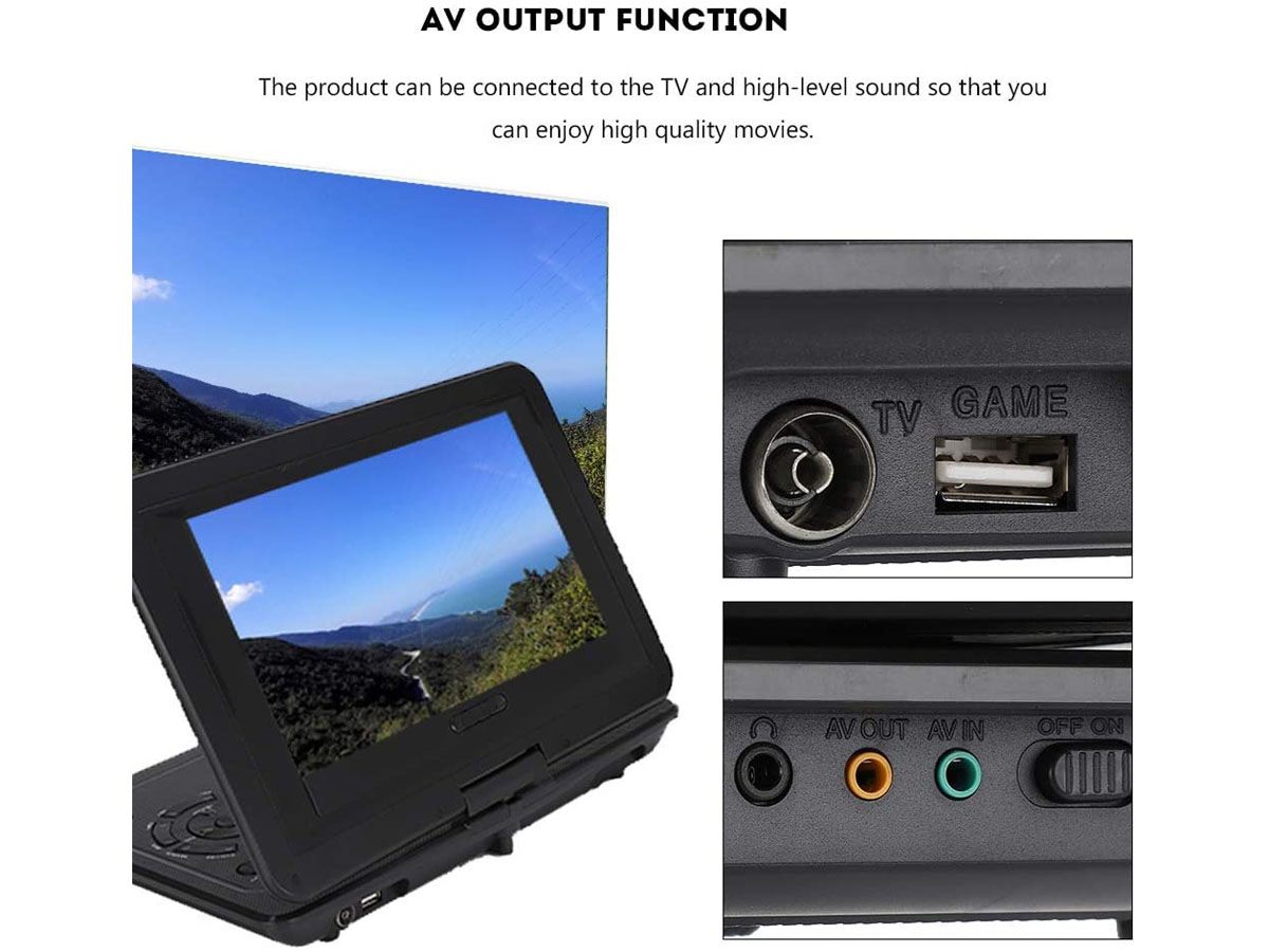 Portable DVD player connected to car charger for travel use