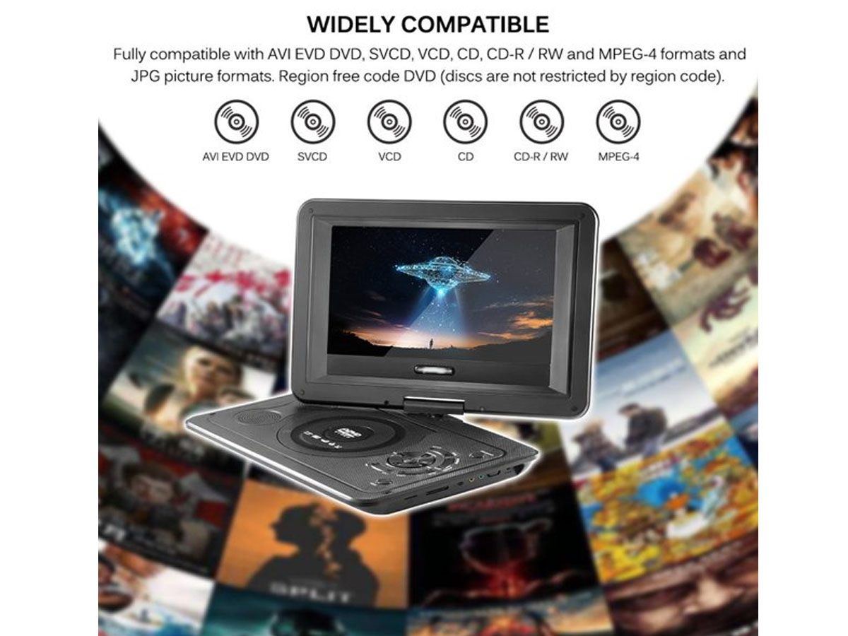 Top view of portable DVD player with buttons and screen