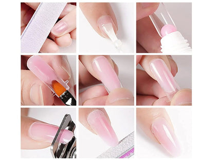 Top coat and base coat bottles in the nail gel set