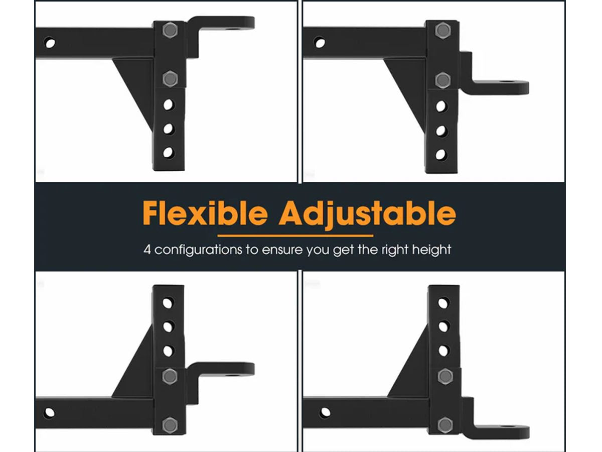 Trailer tow hitch ball mount demonstrating height drop adjustment