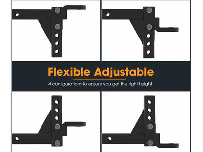 Trailer tow hitch ball mount demonstrating height drop adjustment