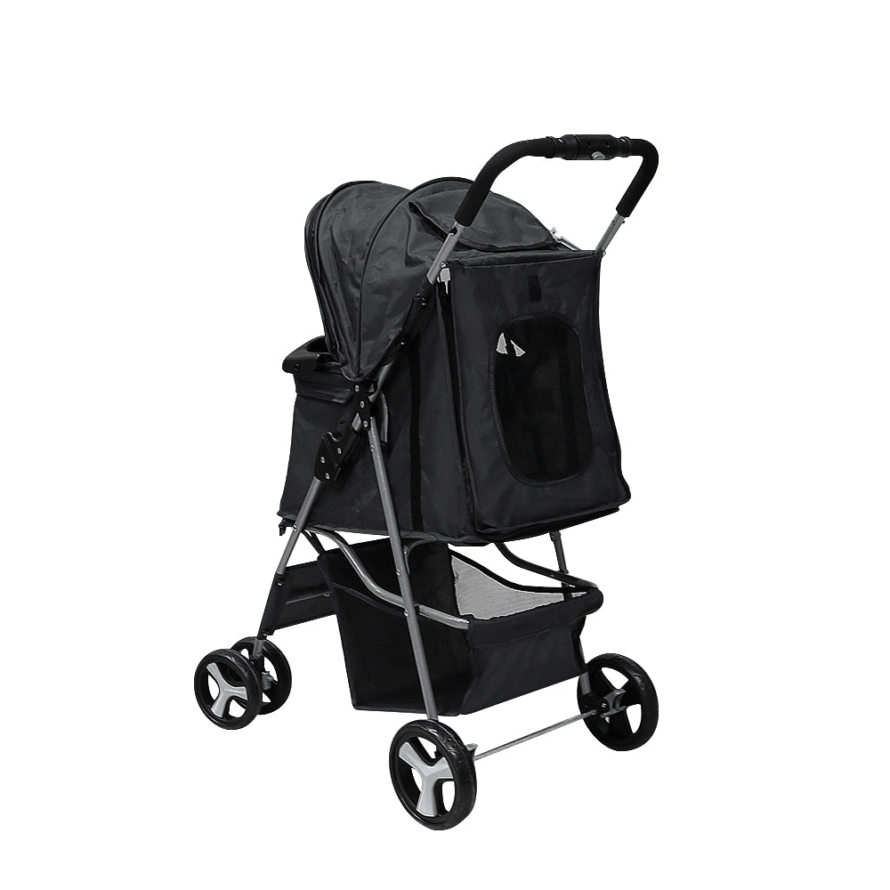 Pet stroller 4 wheels black fabric with UV protection