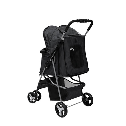 Pet stroller 4 wheels black fabric with UV protection