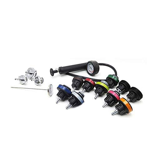 Red custom-made toolbox holding radiator pressure tester kit