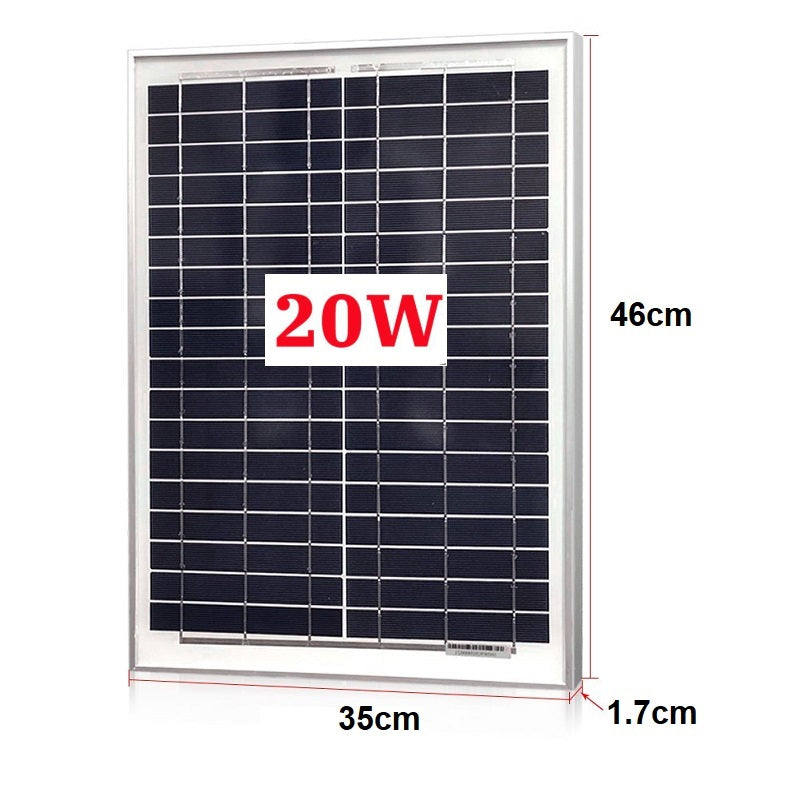 20W solar panel with tempered glass surface in sunlight