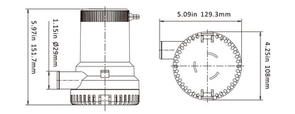 Water bilge pump 2000GPH showing temperature rating label