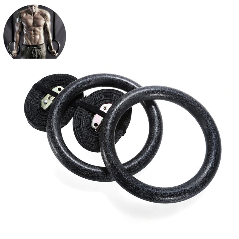 Black gymnastic rings with anti-skid thread design for stability