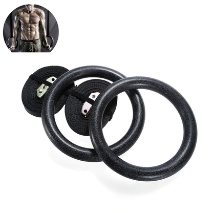 Black gymnastic rings with anti-skid thread design for stability