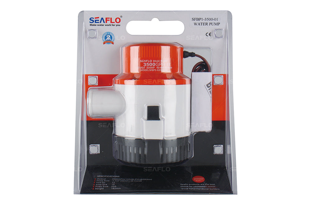 Bilge pump 3500GPH installed in boat hull for marine use