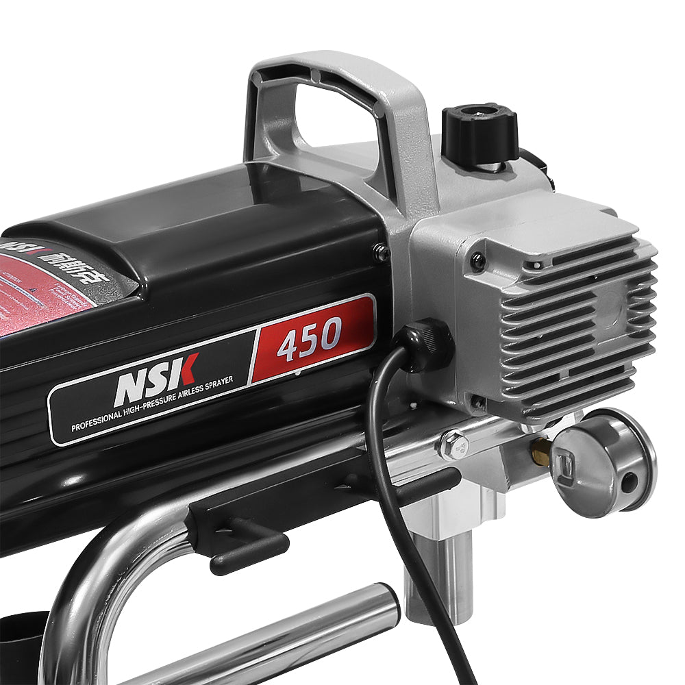 High pressure hose attached to airless paint sprayer