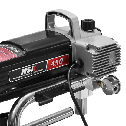 High pressure hose attached to airless paint sprayer