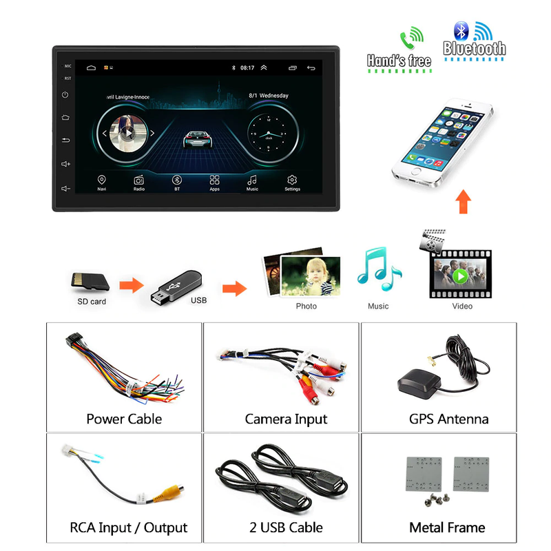 Car Stereo Bluetooth Player with GPS+ Reverse camera
