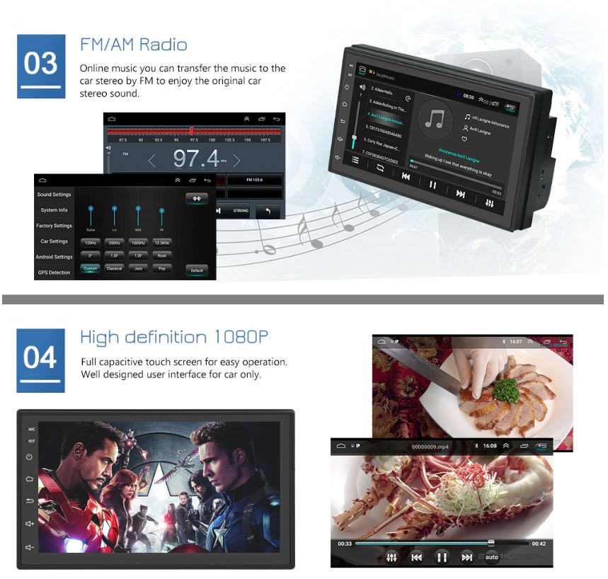 7inch car stereo with built-in wifi connection icon