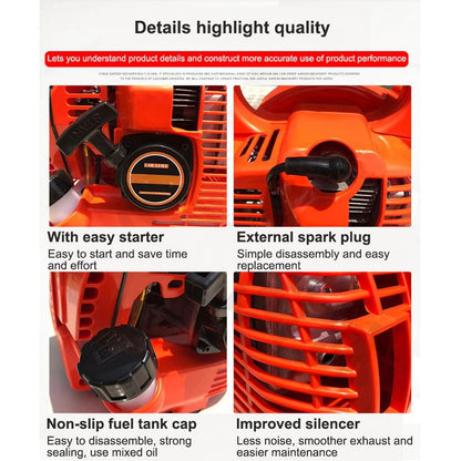 Lightweight petrol leaf blower resting on garden path