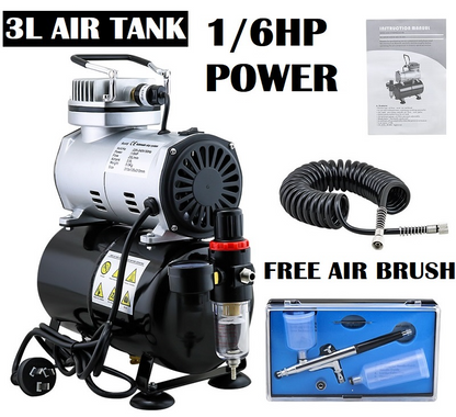 Top view of air brush compressor with 3 litre air tank visible
