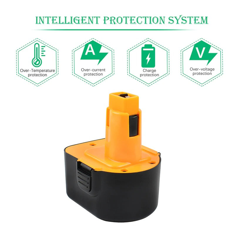 Top view of DeWalt 12V battery compatible with DW9071