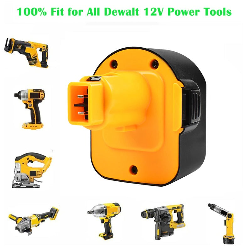 Close-up of battery terminals on DeWalt 12V battery