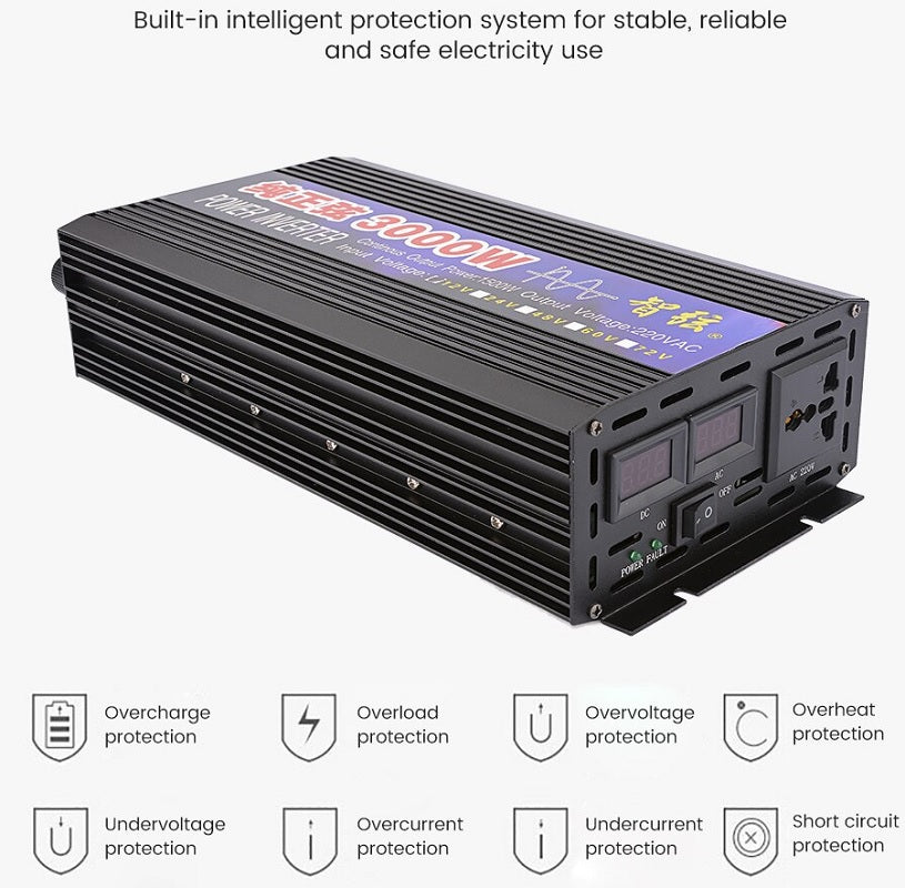 Top view of Pure Sine Wave Inverter 3000W 12V showing compact size