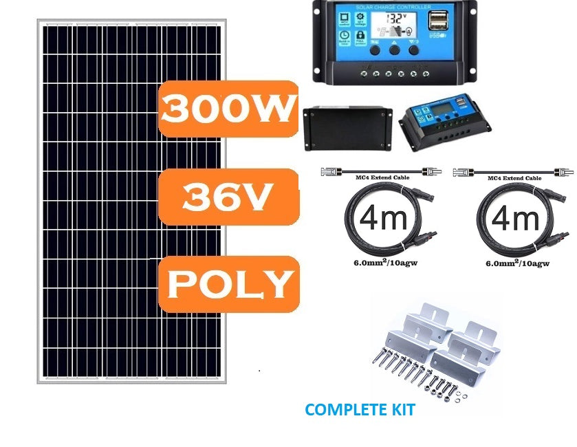 Side angle of 300W solar panel showing slim silver frame