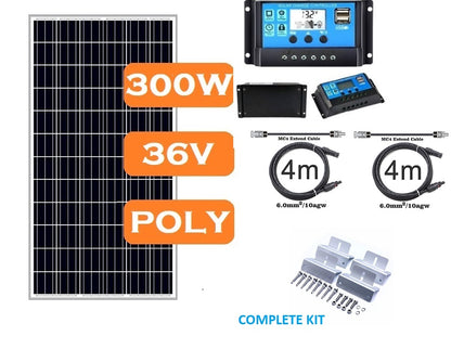 Side angle of 300W solar panel showing slim silver frame