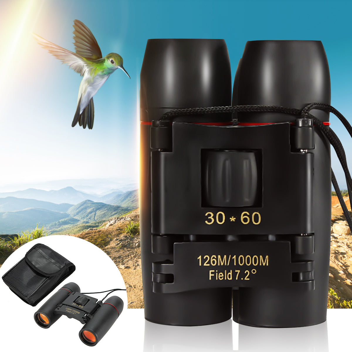 Close-up of binoculars hunting folding multi-coated lens