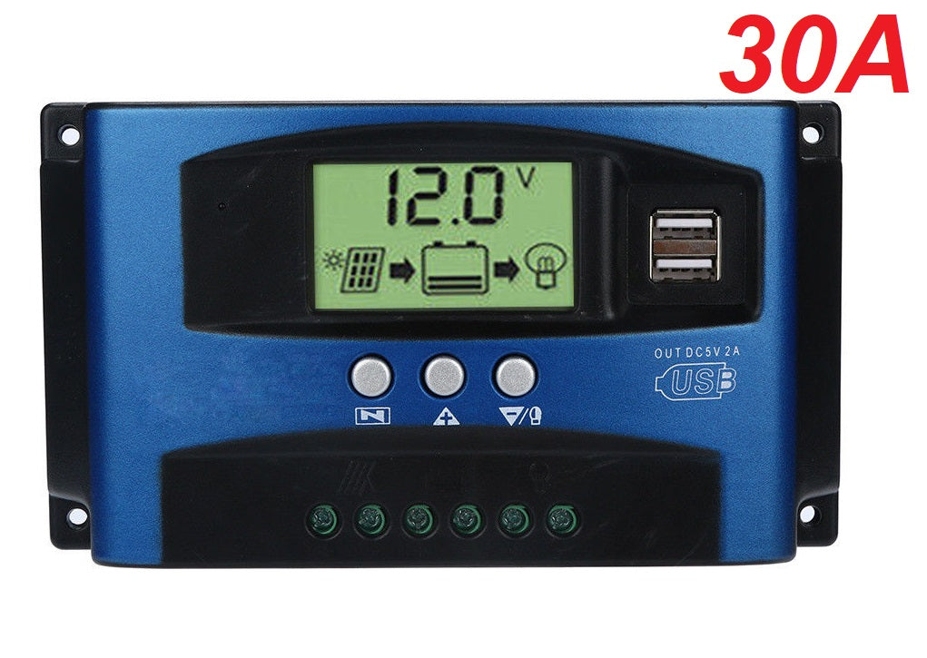 Back view of PWM solar controller 30A showing wiring terminals
