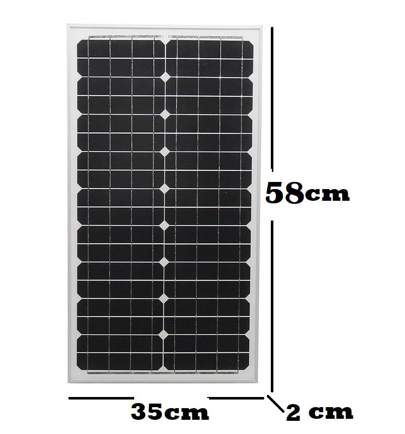 Back view of 30W solar panel with wiring connections