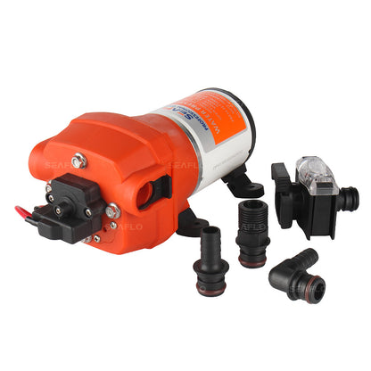Seaflo pump showing 40 PSI pressure rating label