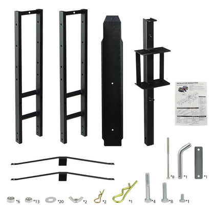 Motorbike carrier dirt bike rack carrying a dirt bike on black frame