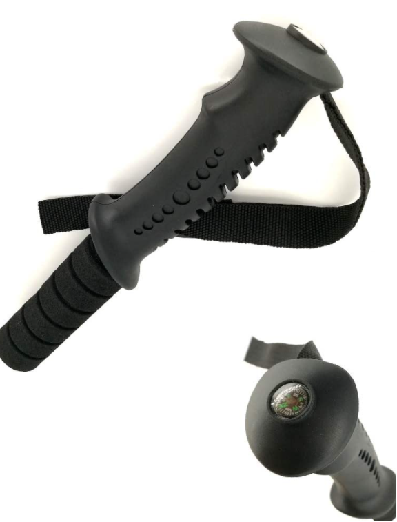 Pair of trekking poles collapsed for easy backpack storage