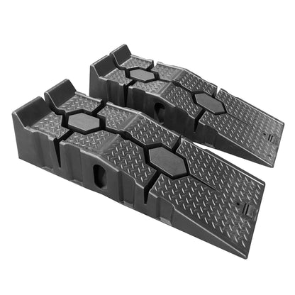 Close up of skid-resistant feet on vehicle service ramps