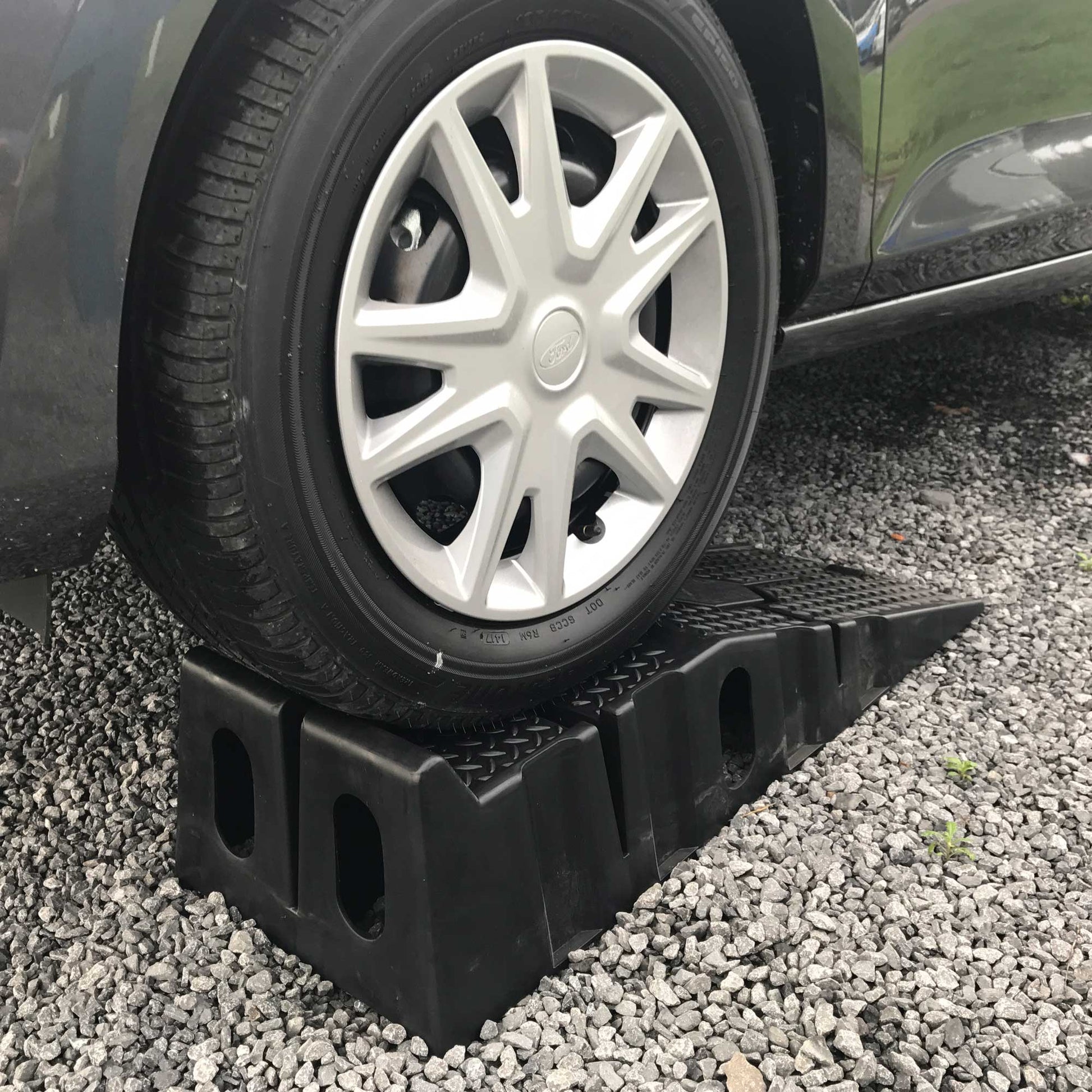 Top view of nesting design for easy storage of car ramps