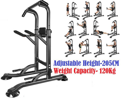 Side view of Power Tower home gym with foam-filled armrests