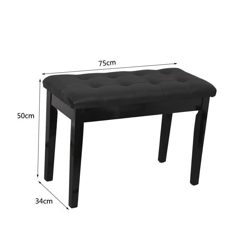 Close up of tufted faux leather seat on piano stool