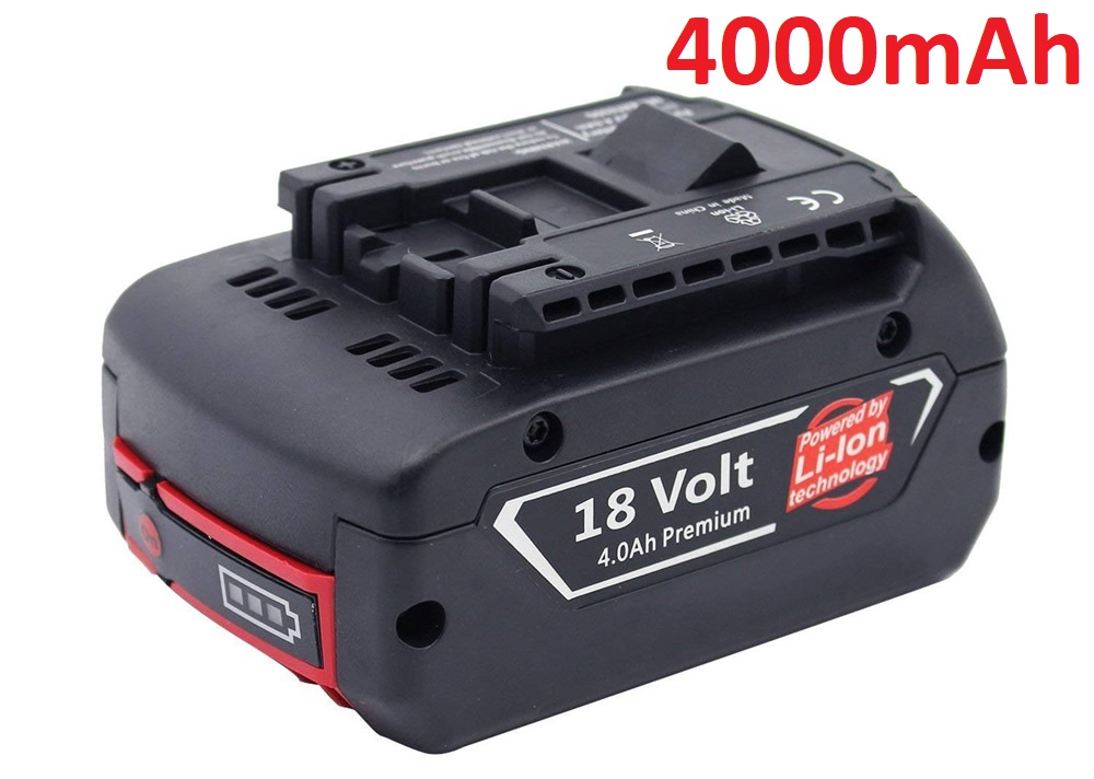 Bosch BAT609 18V battery with label showing 4000mAh capacity