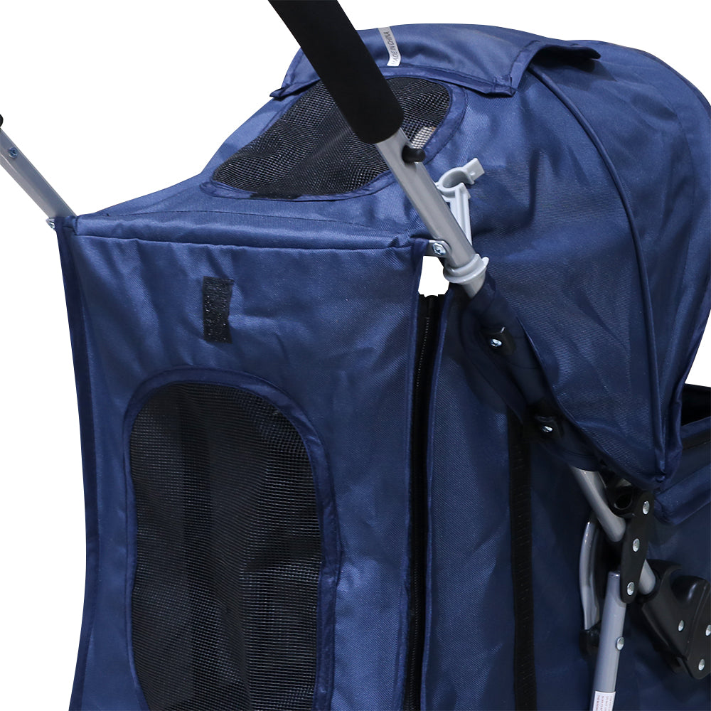 Four wheels of pet stroller showing smooth mobility