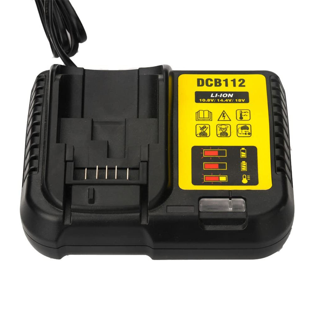 Top view of Dewalt battery charger DCB112 showing LED indicator