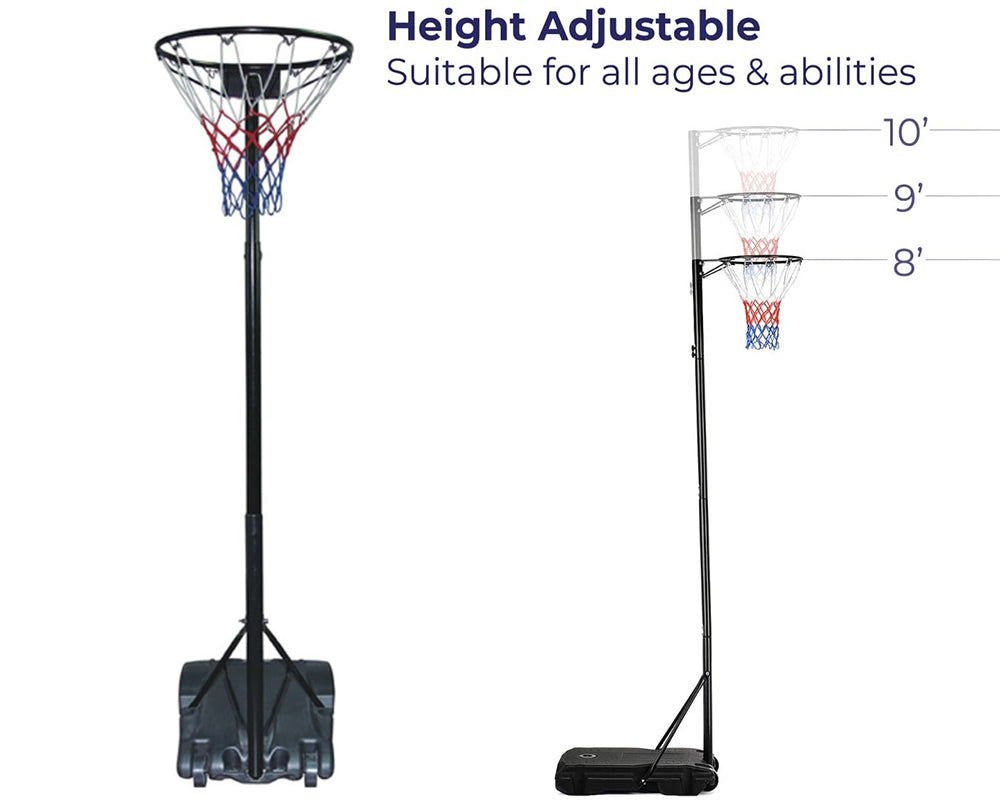 Assembly detail of netball hoop and stand set components