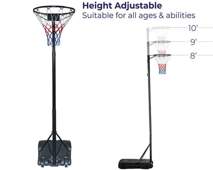 Assembly detail of netball hoop and stand set components