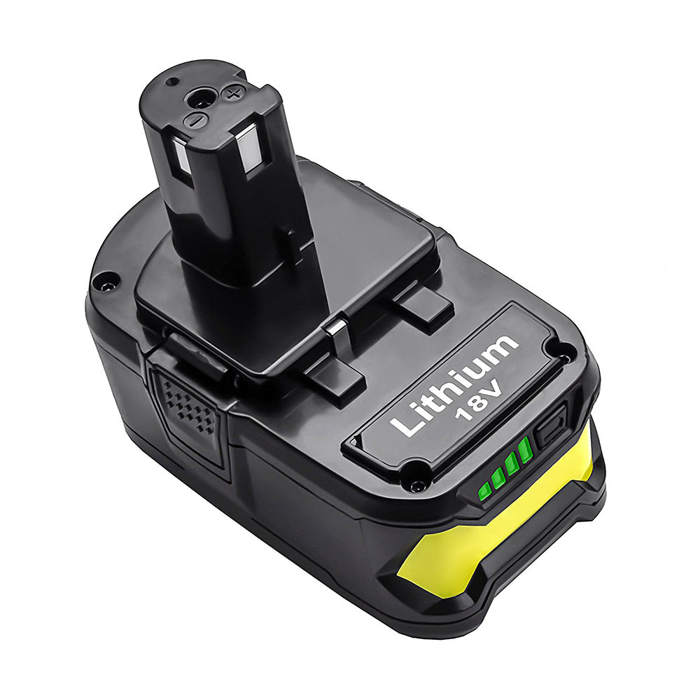 Ryobi 18V 5Ah battery next to Ryobi cordless saw